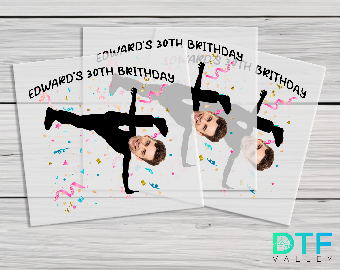 Custom Breakdance Pose Birthday DTF Heat Transfers with Name & Face