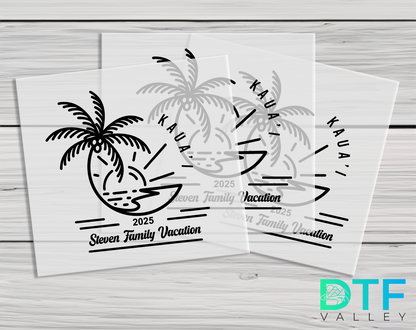 Custom Family Vacation DTF Transfer – Palm Tree Island Design