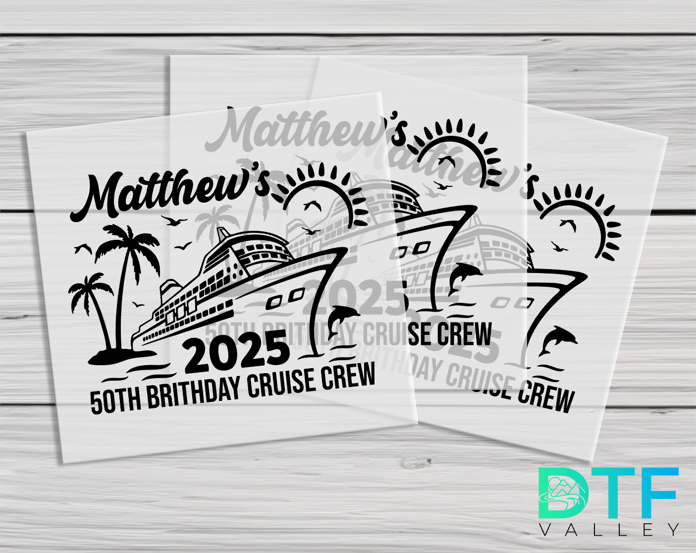 Custom Cruise Birthday Crew DTF Transfer – Personalized Name &amp; Year for 50th Birthday Tranfers