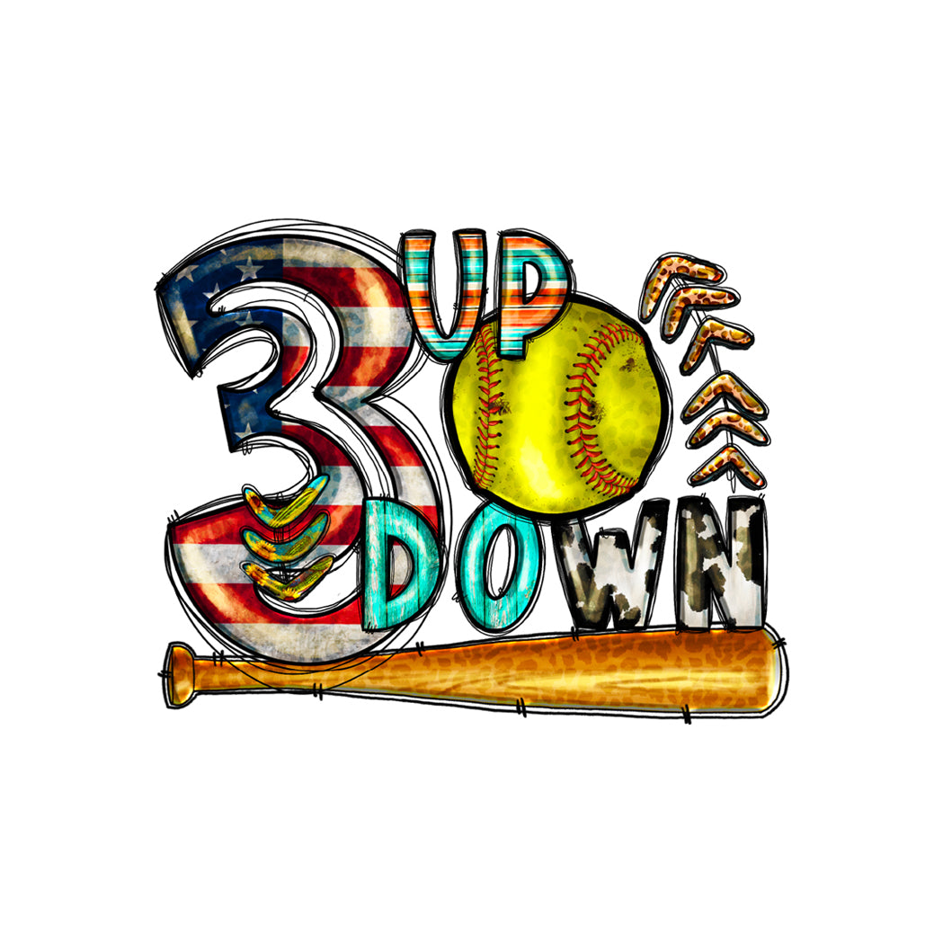 3 Up 3 Down Baseball Design - DTF Transfer