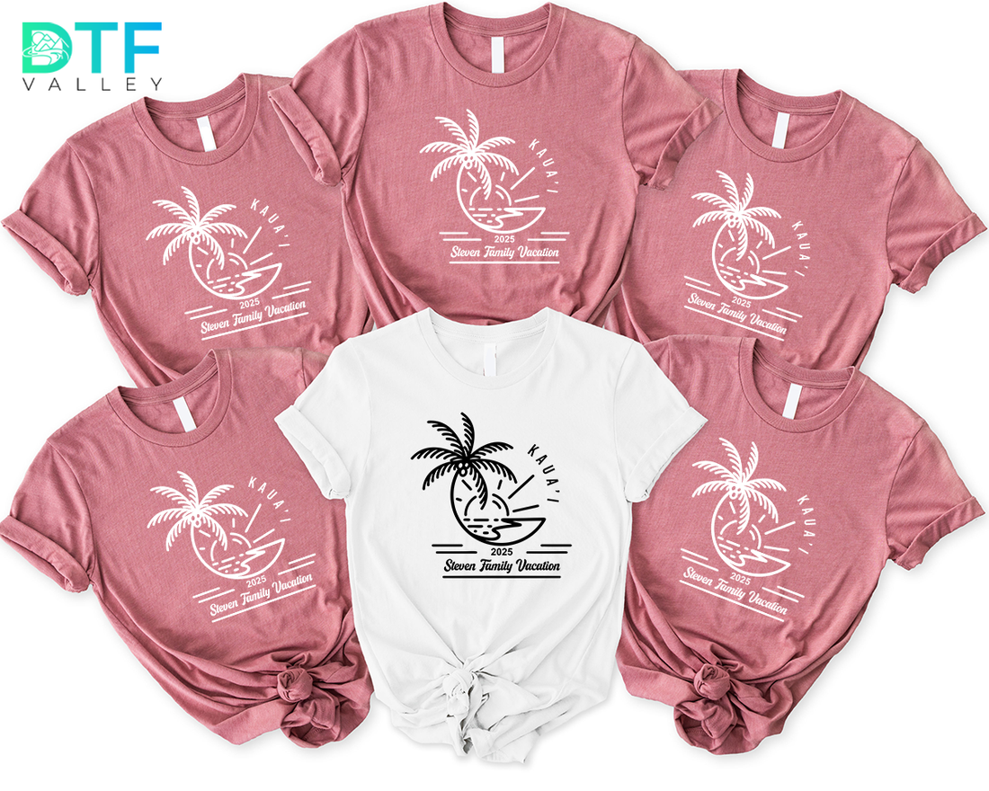 Custom Family Vacation DTF Transfer – Palm Tree Island Design