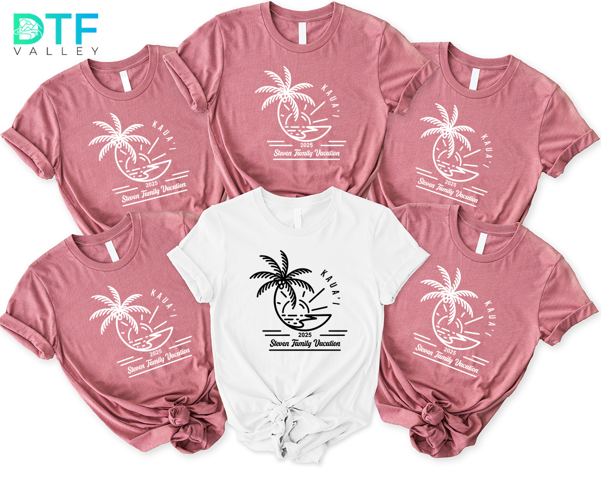 Custom Family Vacation DTF Transfer – Palm Tree Island Design
