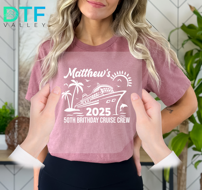 Custom Cruise Birthday Crew DTF Transfer – Personalized Name &amp; Year for 50th Birthday Tranfers