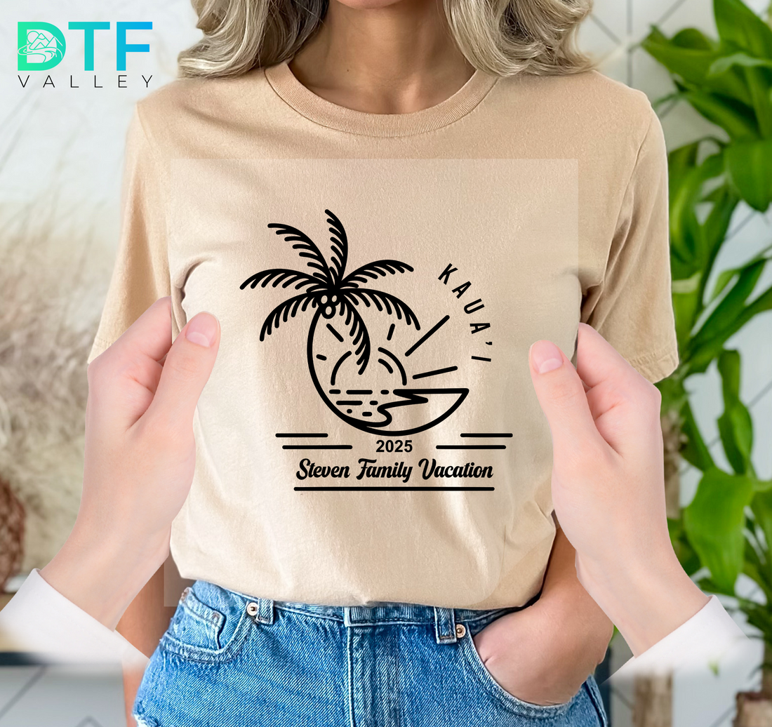 Custom Family Vacation DTF Transfer – Palm Tree Island Design