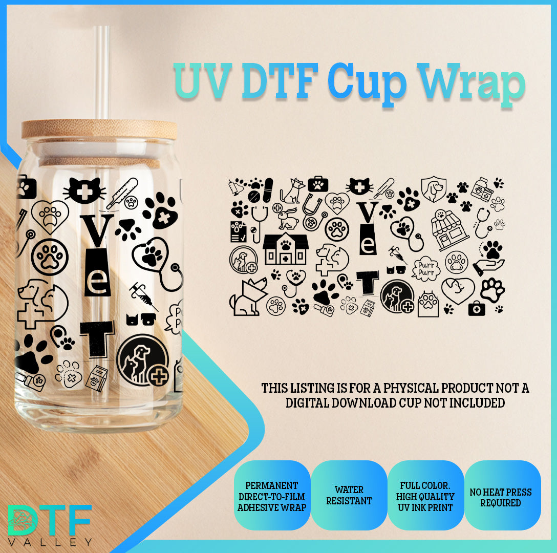 Veterinarian Jar, Vet Icons - UV DTF Cup Wrap