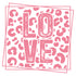 a pink and white leopard print with the word love