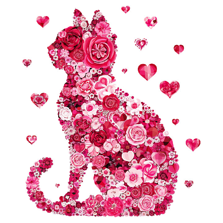 a cat made out of flowers and hearts
