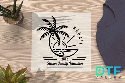 Custom Family Vacation DTF Transfer – Palm Tree Island Design
