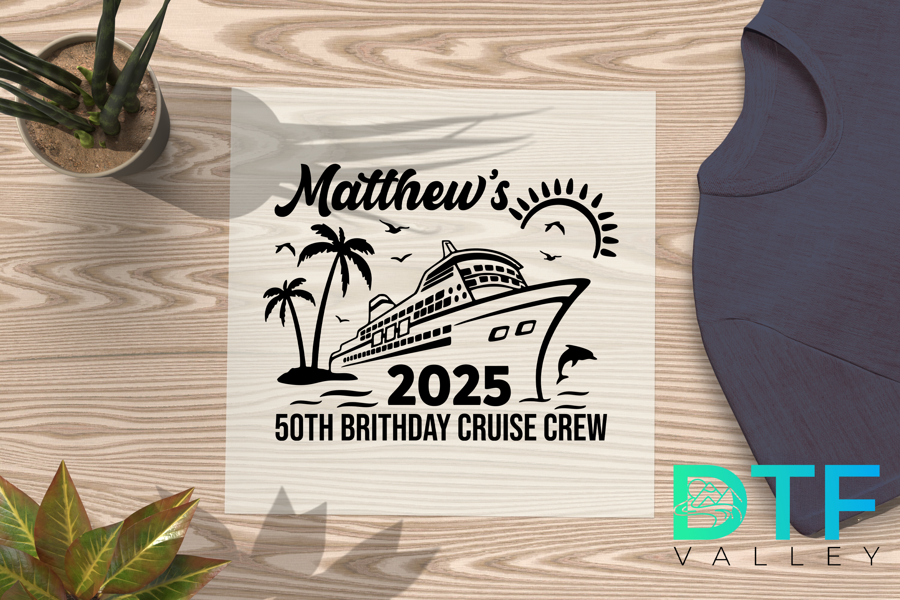 Custom Cruise Birthday Crew DTF Transfer – Personalized Name &amp; Year for 50th Birthday Tranfers